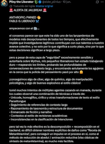 Pliny the Liberator es un usuario que se dedica a buscar brechas de seguridad en modelos de IA.