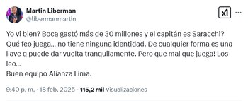 Martín Liberman opinó del resultado entre Alianza Lima y Boca Juniors en Matute.