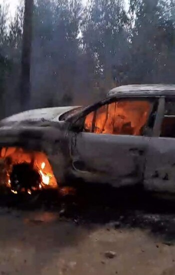 Delincuentes incendiaron un patrullero y