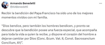 Esta fue la publicación de Benedetti en su cuenta oficial de X - crédito captura de pantalla X