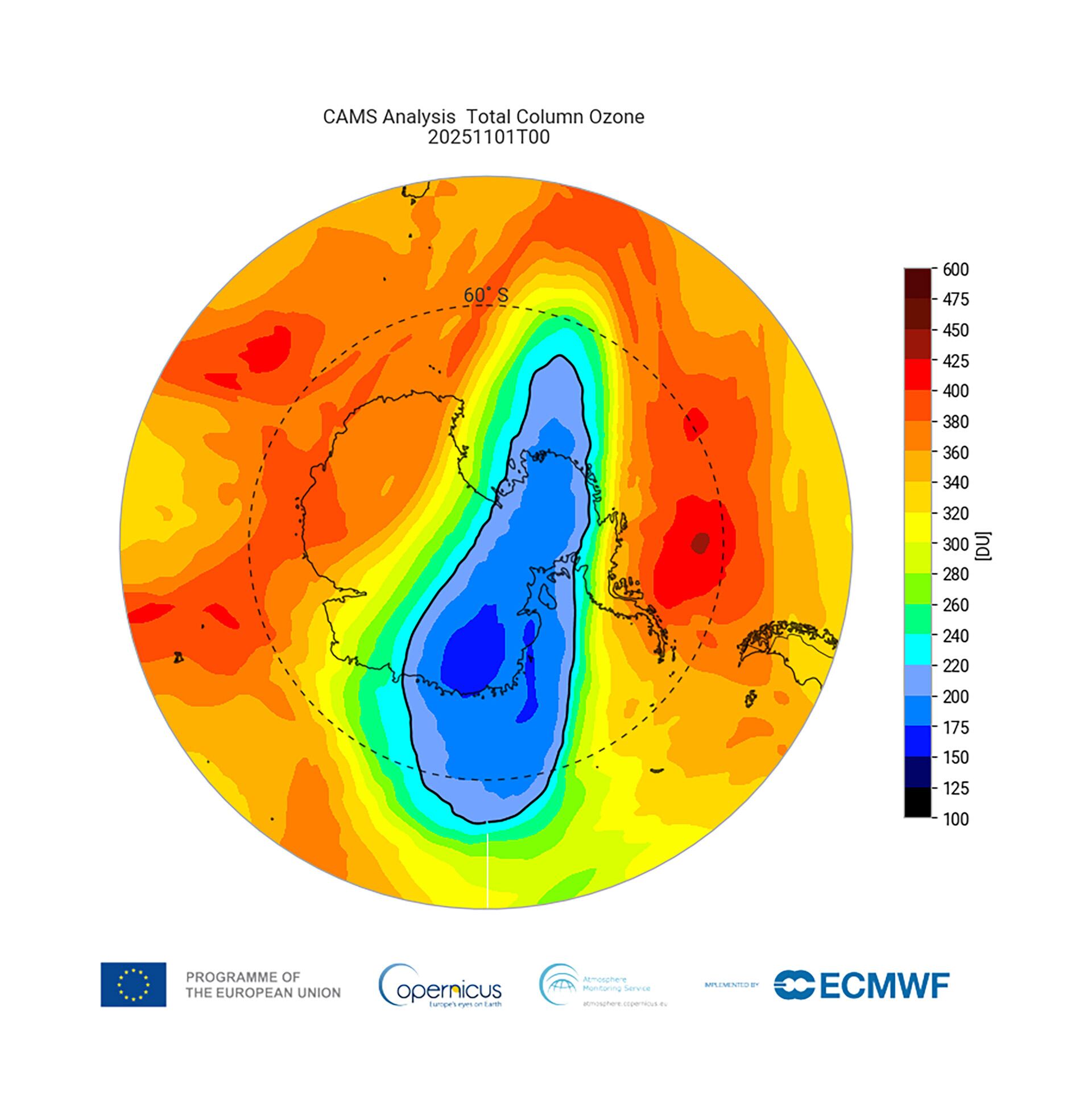 El agujero de ozono de 2025 se cerró el 1 de diciembre, el fin más temprano desde 2019./Copernicus