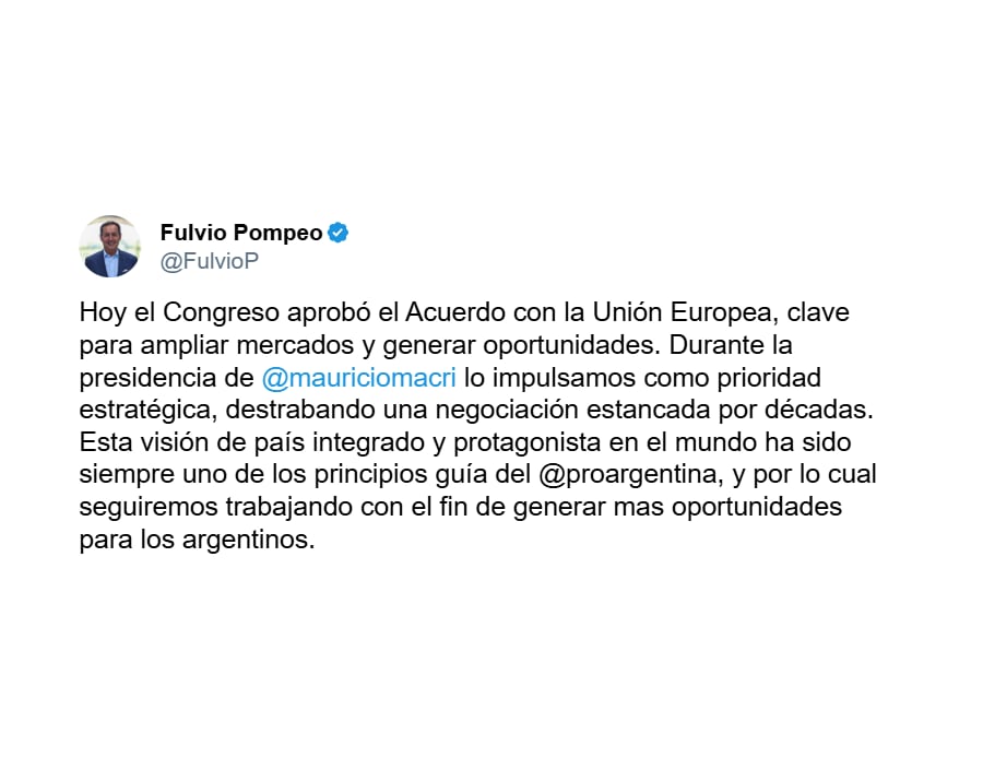El tweet de Fulvio Pumpeo