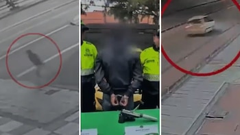 Detuvieron a conductor de taxi en Bogotá que ocultaba un arma con silenciador bajo el asiento: intentó escapar lanzándose a un caño