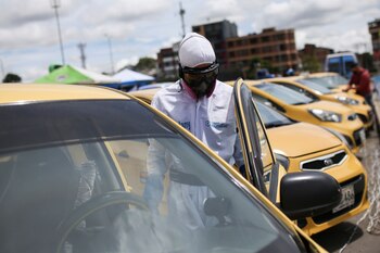 A deep cleaning employee using