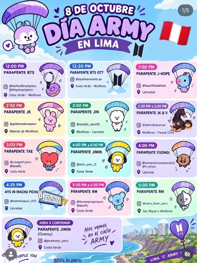 ARMY no se detiene tras el primer concierto de BTS: estas son las actividades que prepara Lima para este 8 de octubre. Captura: Lima ARMY en X.