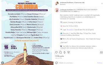 La Juntanza Solidaria por Colombia se llevó a cabo en el Casal de Barri Pou de la Figuera, donde la comunidad colombiana y artistas invitados se unieron para apoyar a las víctimas del terremoto - crédito juntanzacolombiana / Instagram