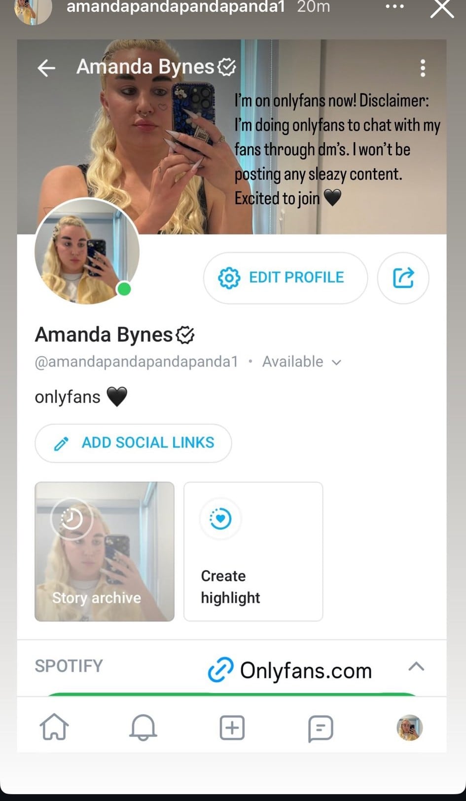 El perfil en OnlyFans de Amanda Bynes (Instagram/@amandapandapanda)