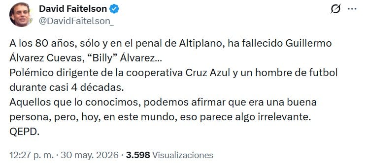 El comentarista de TUDN destacó la calidad humana del expresidente de Cruz Azul pese a las controversias que marcaron sus últimos años.