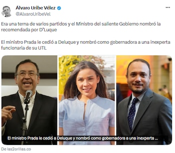 Álvaro Uribe Vélez denunció influencia de Alfredo Deluque en designaciones del gobierno saliente de Gustavo Petro - crédito @AlvaroUribeVel/X