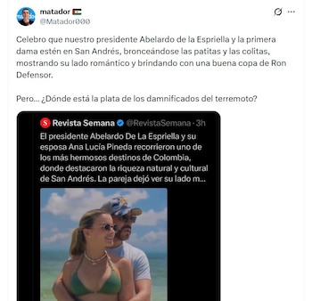 Matador cuestionó públicamente el destino de los recursos recolectados para atender la emergencia y pidió explicaciones sobre su manejo - crédito @Matador000/X