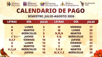 Calendario oficial de pagos del bimestre julio-agosto 2026 para diversos programas sociales de la Secretaría de Bienestar. (Gobierno de México)