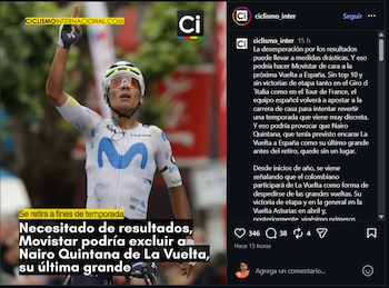 El portal especializado detalló que Movistar Team duda de contar con el corredor boyacense como líder para la Vuelta a España-crédito @ciclismo_inter/Instagram
