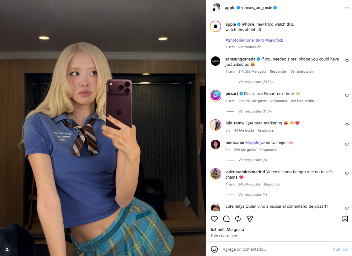 La controversia sobre el iPhone 18 Pro comenzó cuando usuarios de redes sociales cuestionaron la autenticidad de la imagen publicada en Instagram (Instagram/@roses_are_rosie)