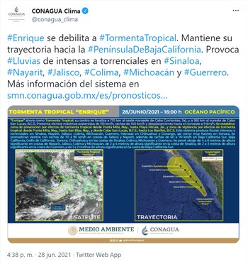 Enrique mantiene su camino rumbo