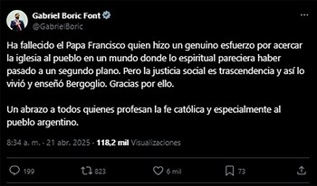 Tweet del presidente de Chile,