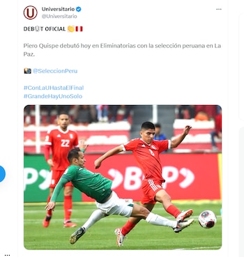 Universitario de Deportes celebró el debut de Piero Quispe con la selección peruana en las Eliminatorias 2026.