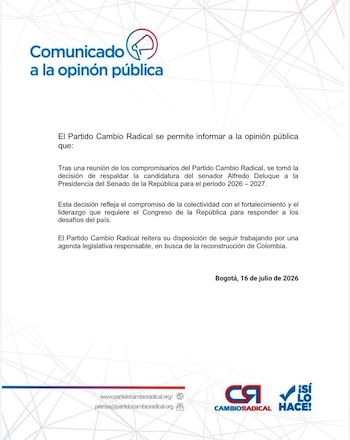 Comunicado Partido Cambio Radical - crédito X