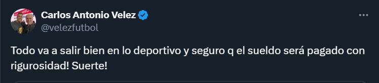 Carlos Antonio Vélez deseó suerte a Quintero en su nueva etapa en River Plate- crédito @velezfutbol/X