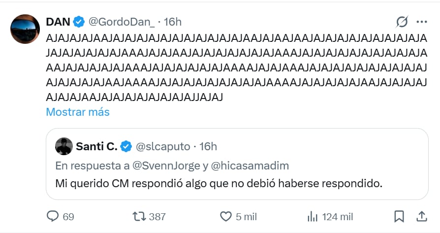 El Gordo Dan festeja el mensaje irónico de Santiago Caputo contra Martín Menem