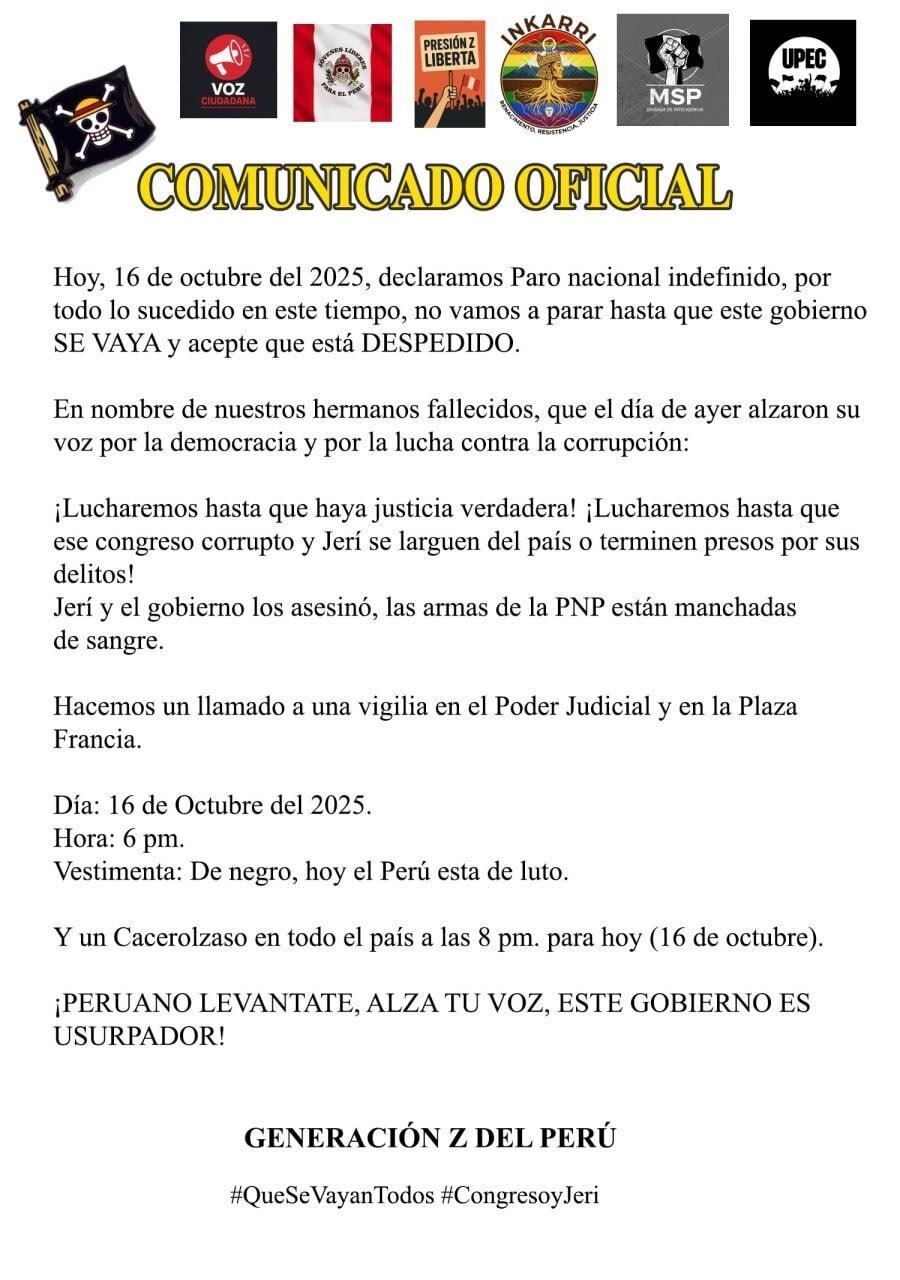 Manifestantes en Lima durante el paro nacional