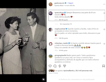 Captura de pantalla de una publicación de Instagram con una fotografía en blanco y negro y varios comentarios en texto