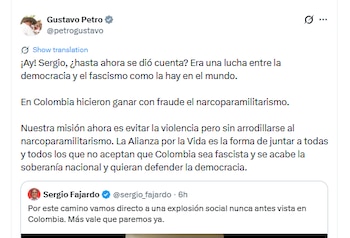 Mensaje de Gustavo Petro a Sergio Fajardo tras crítica sobre discurso - crédito @petrogustavo/X
