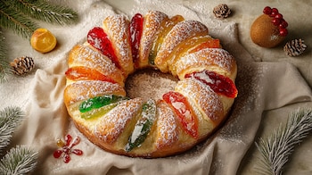 Rosca de Reyes tradicional decorada