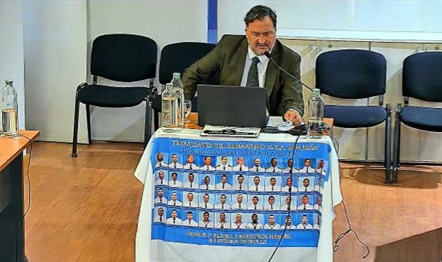 El querellante Luis Tagliapietra durante su alegato en Río Gallegos
