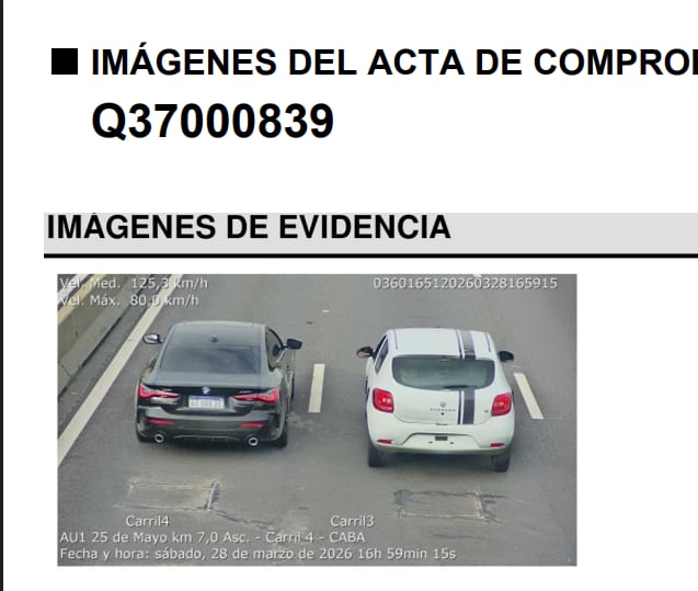 El BMW vinculado al accidente en una de las recientes multas registradas por el Gobierno porteño