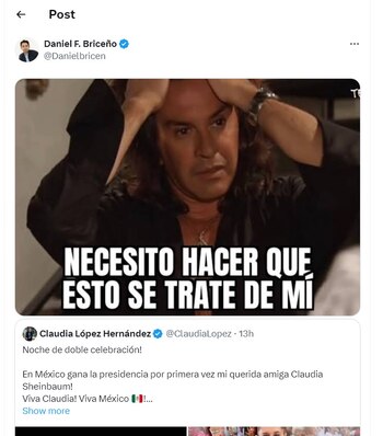 Daniel Briceño le responde a Claudia López en su cuenta de X - crédito @Danielbricen