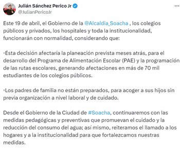 Publicación del alcalde de Soacha