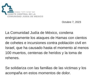 Mensaje de la Comunidad Judía