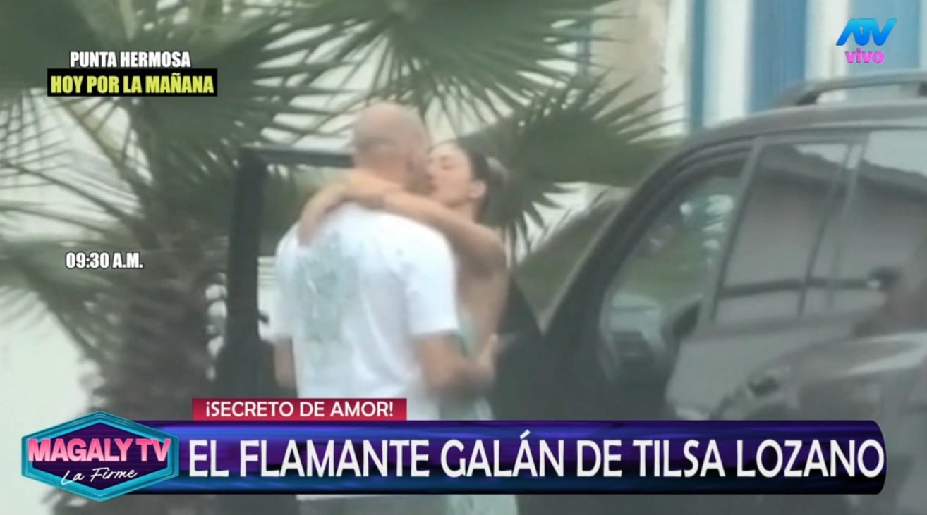 Tilsa Lozano y misterioso acompañante son captados ‘chapando’, pero él marca distancia. Captura: Magaly TV La Firme.