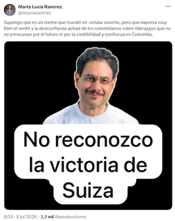 Marta Lucía Ramírez interpretó el meme viral de Iván Cepeda como síntoma de escepticismo hacia el liderazgo político - crédito @mluciaramirez/X