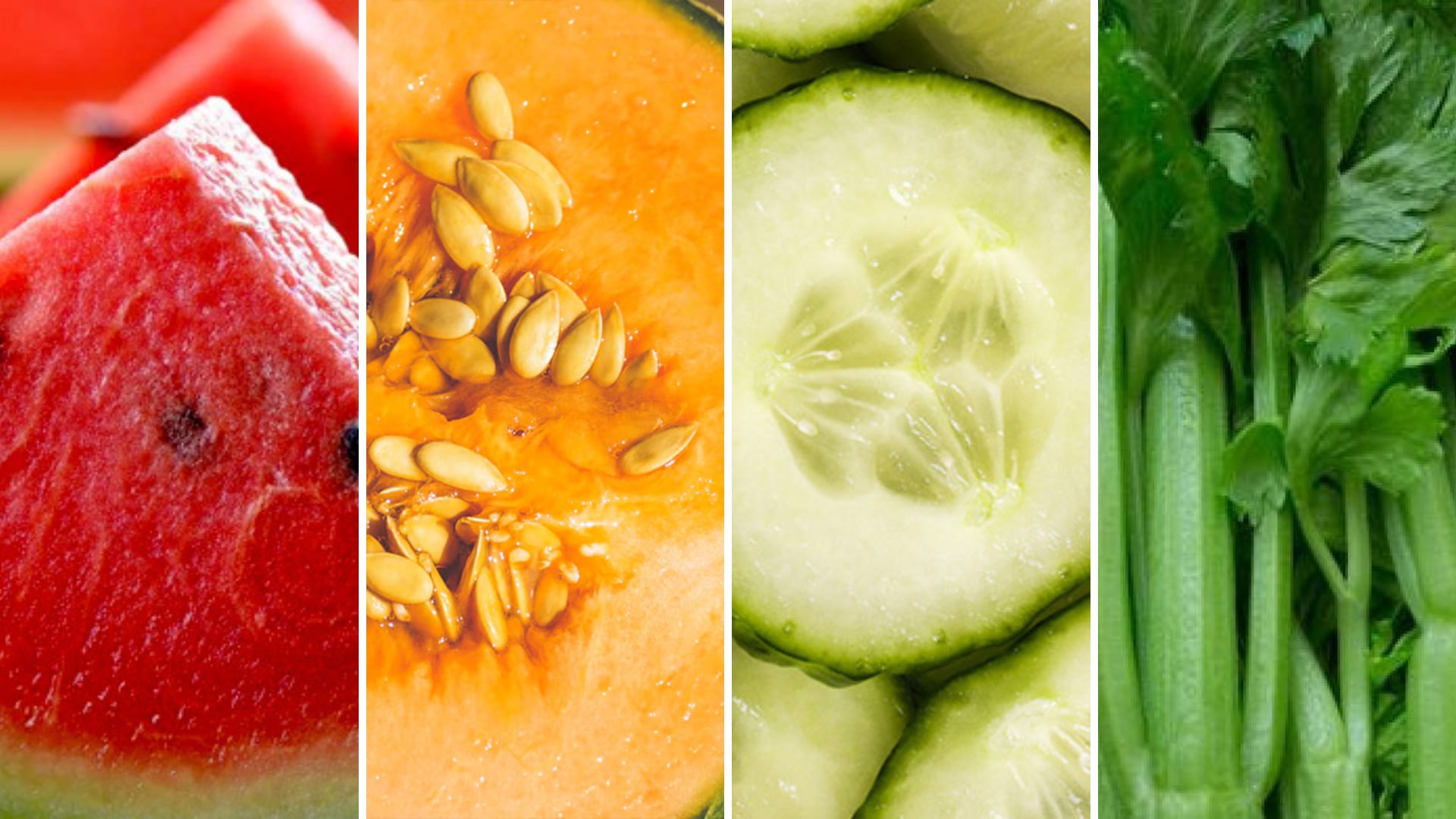 Consumir sandía, melón y pepino garantiza una dieta rica en agua y fibra esencial para la hidratación (Composición Infobae)