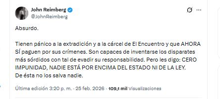 El ministro del Interior de Ecuador, John Reimberg, negó señalamientos en contra de Daniel Noboa – crédito @JohnReimberg7X