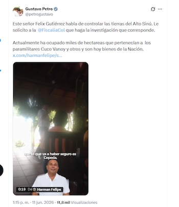 El presidente Gustavo Petro pidió a la Fiscalía que investigue a Félix Gutiérrez - crédito @petrogustavo/X