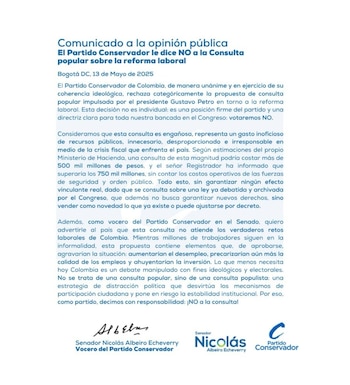 Con este comunicado, el partido