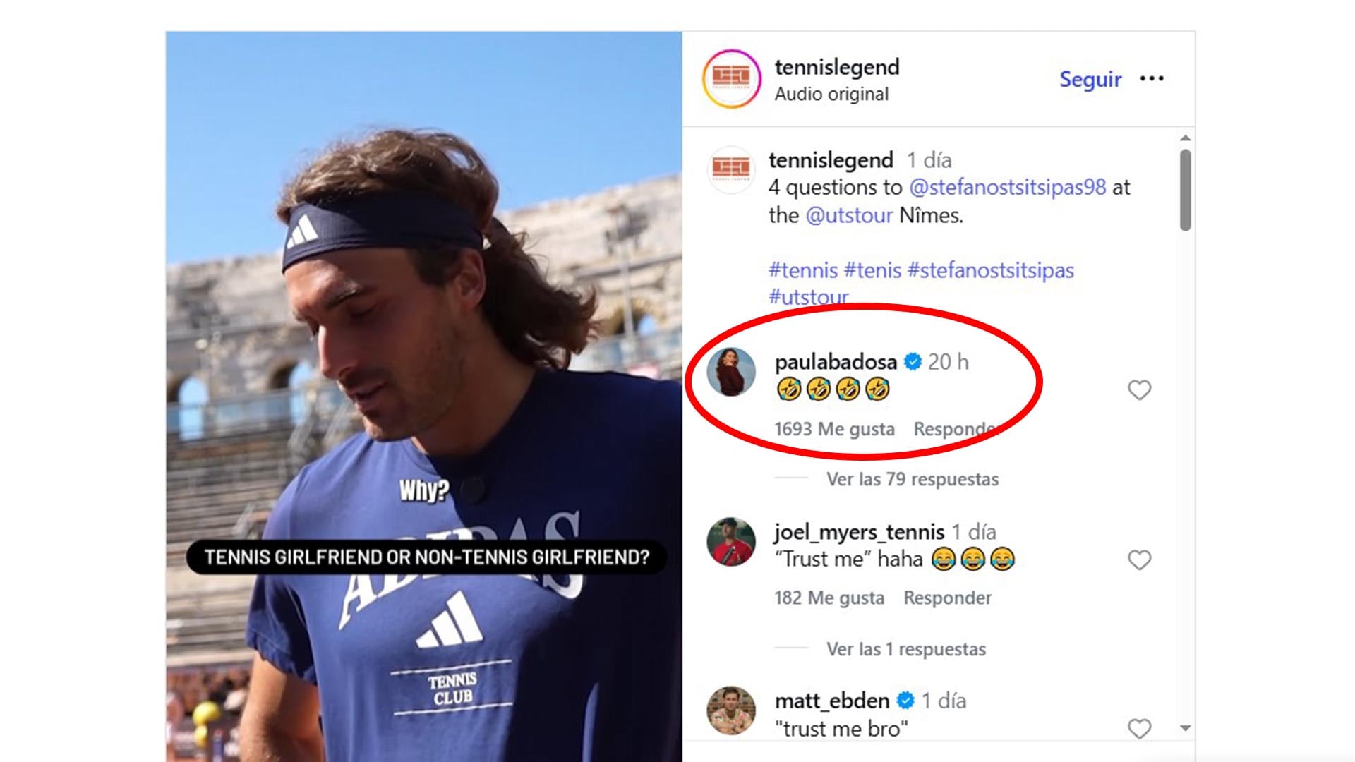 La tenista Paula Badosa reaccionó con risas a la pregunta sobre si el tenista Stefanos Tsitsipas prefería una novia tenista o no tenista