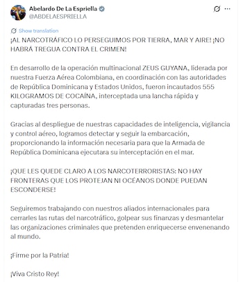 De la Espriella advirtió que las redes criminales no podrán utilizar las fronteras ni las rutas marítimas para evadir a las autoridades - crédito @ABDELAESPRIELLA/X