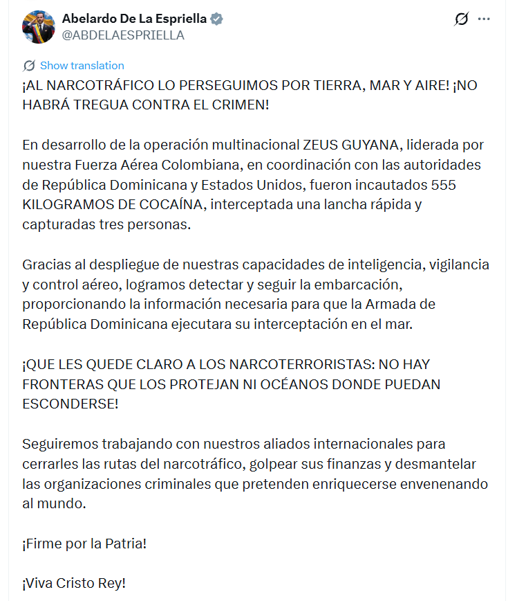 De la Espriella advirtió que las redes criminales no podrán utilizar las fronteras ni las rutas marítimas para evadir a las autoridades - crédito @ABDELAESPRIELLA/X