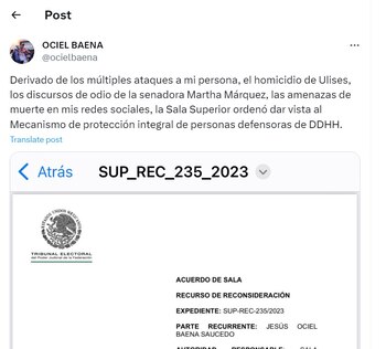 (Foto: Twitter/@ocielbaena)