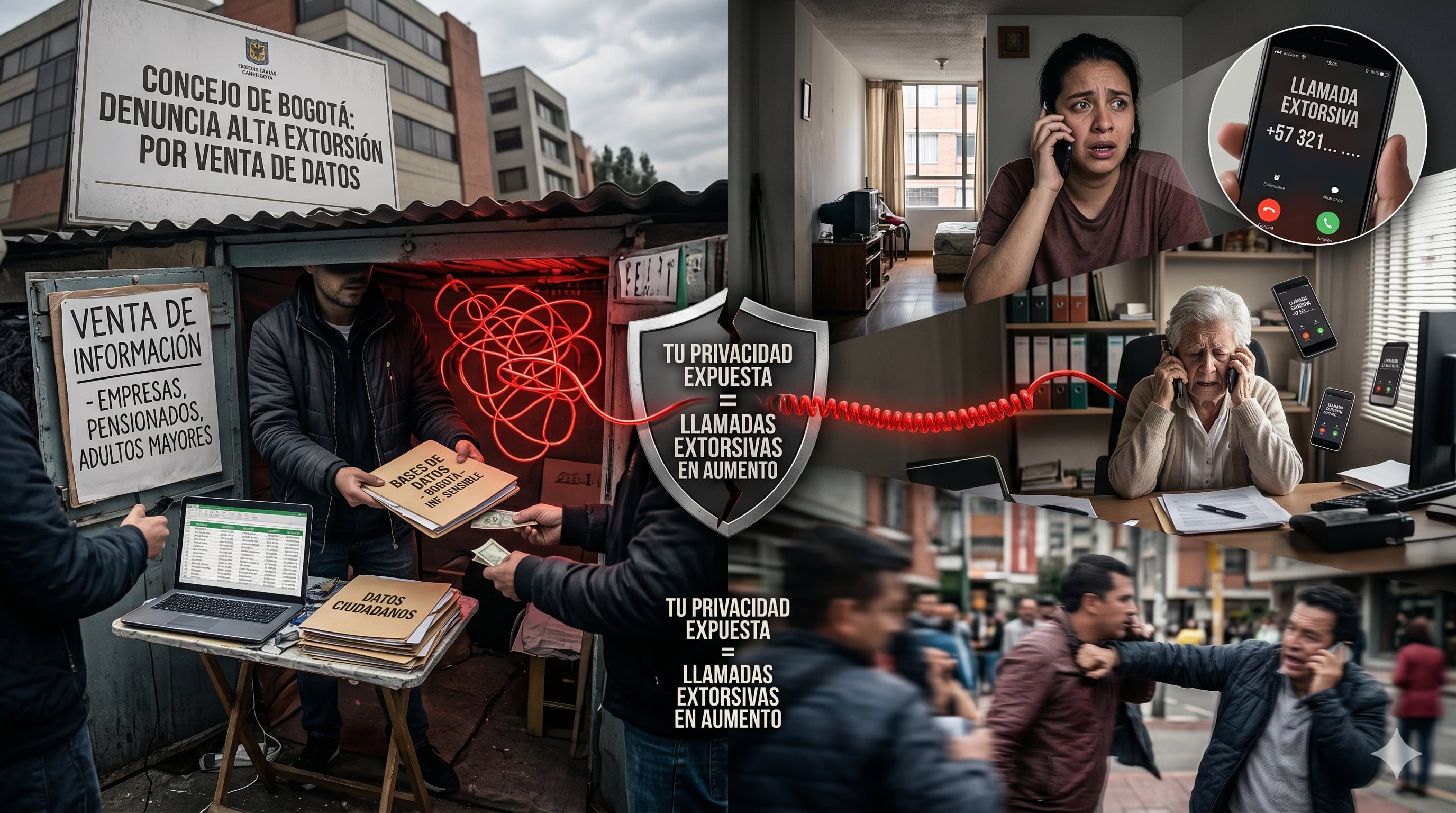 Video evidencia el mercado ilegal de bases de datos personales en Bogotá, facilitando acciones de extorsión según denuncias oficiales - crédito Visuales IA