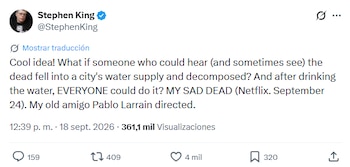 El autor de terror Stephen King destacó la premisa de Mis muertos tristes y la calificó como una “idea genial” en su publicación sobre la ficción argentina