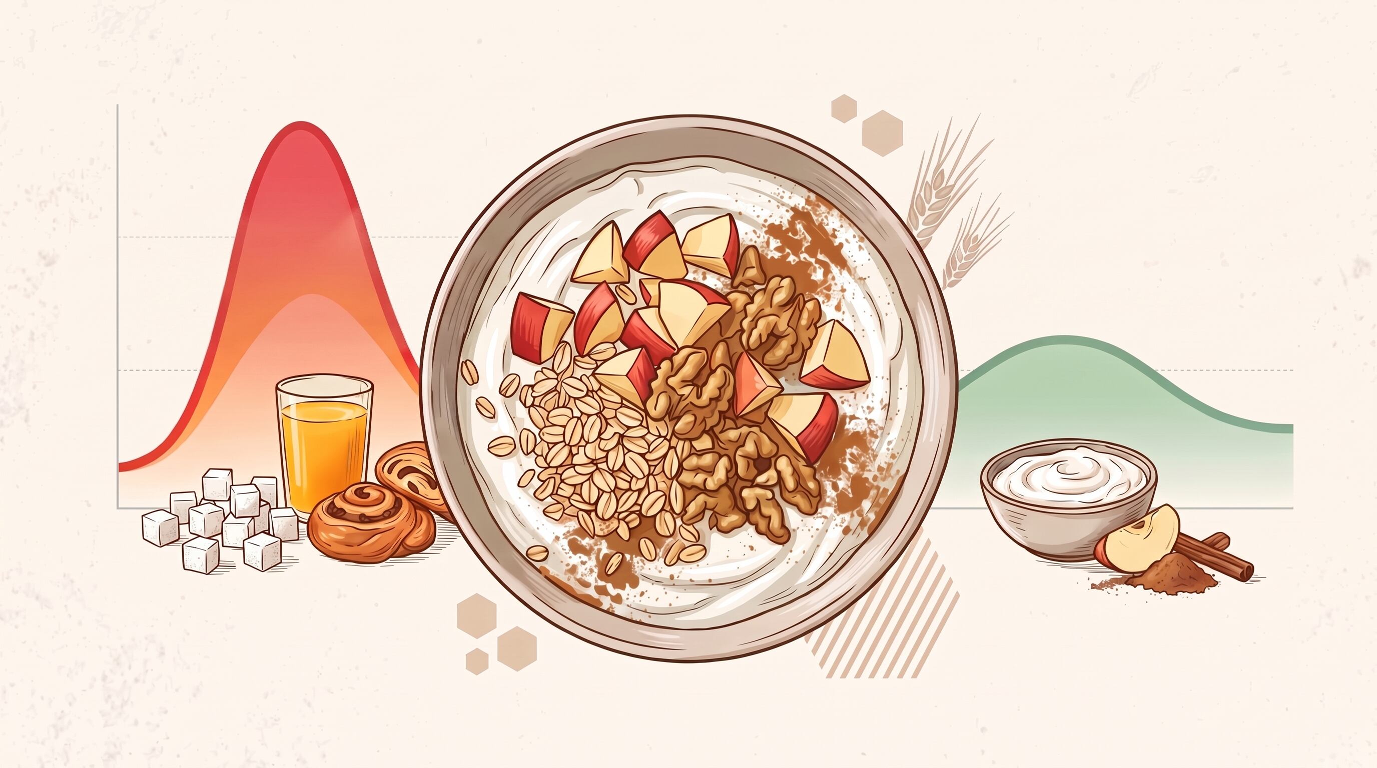 Yogur griego con canela y manzana: una opción de desayuno con proteína y fibra para evitar picos de glucosa