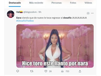 Memes por el regreso de Sara al “Desafío”, luego de rendirse para salir