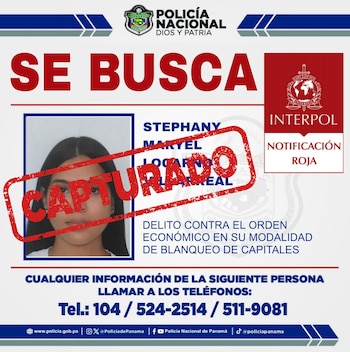 Stephany Maryel Villarreal fue capturada en España en una operación coordinada entre autoridades panameñas, Interpol y la Policía Nacional española. Tomada de la PN