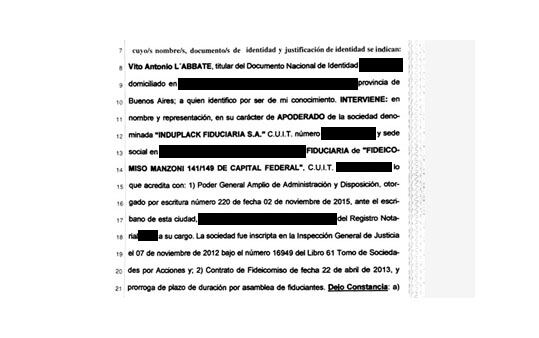 Un documento de Induplack Fiduciaria