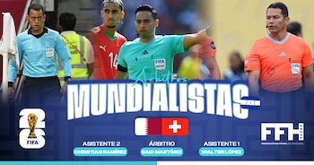 A seleção hondurenha de arbitragem para a Copa do Mundo de 2026 pela primeira vez com Saíd Martínez, Walter López e Christian Ramírez. (Cortesia: Federação de Futebol de Honduras)