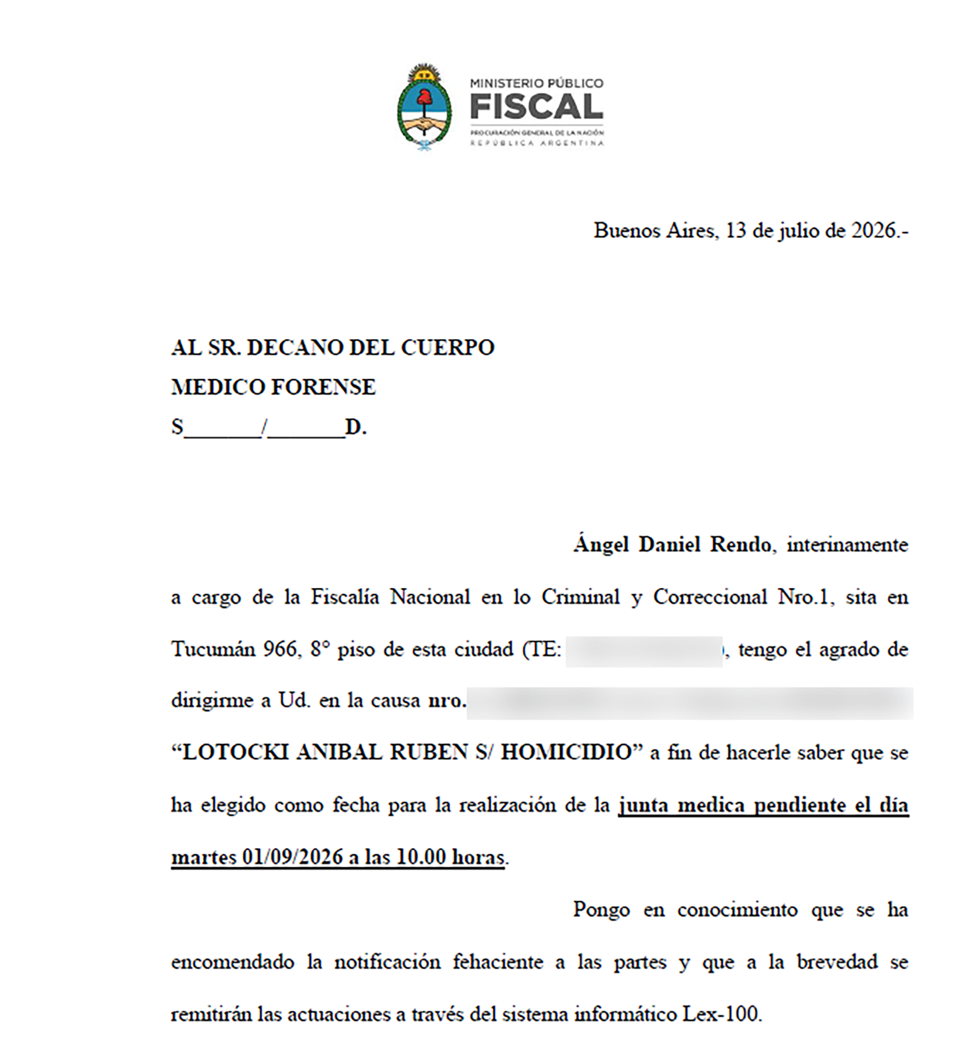 La Junta Médica se realizará el 1° de septiembre en el Cuerpo Médico Forense